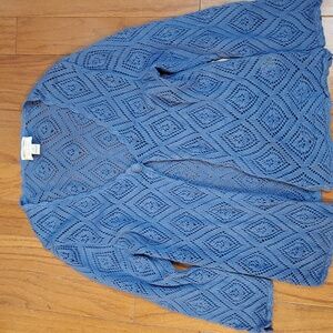 Christopher Banks Womens Size M Blue One Button Front Cotton Cardigan Sweater